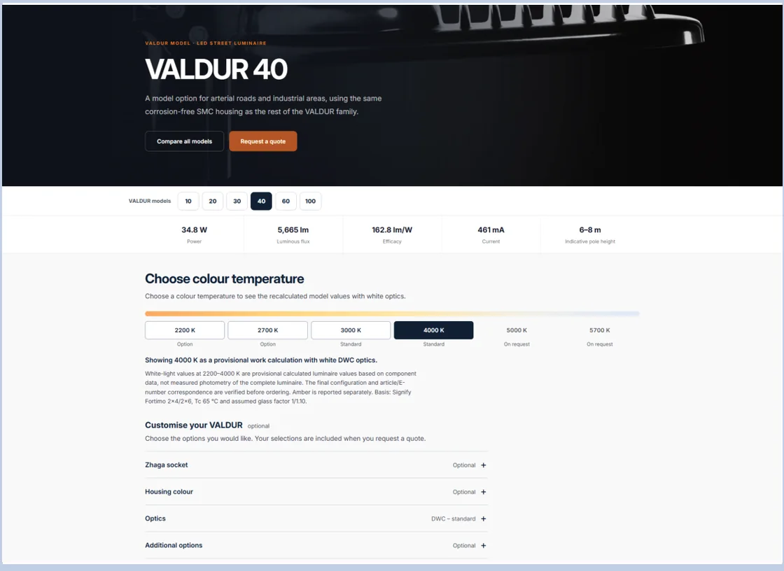 VALDUR — Online VALDUR configurator