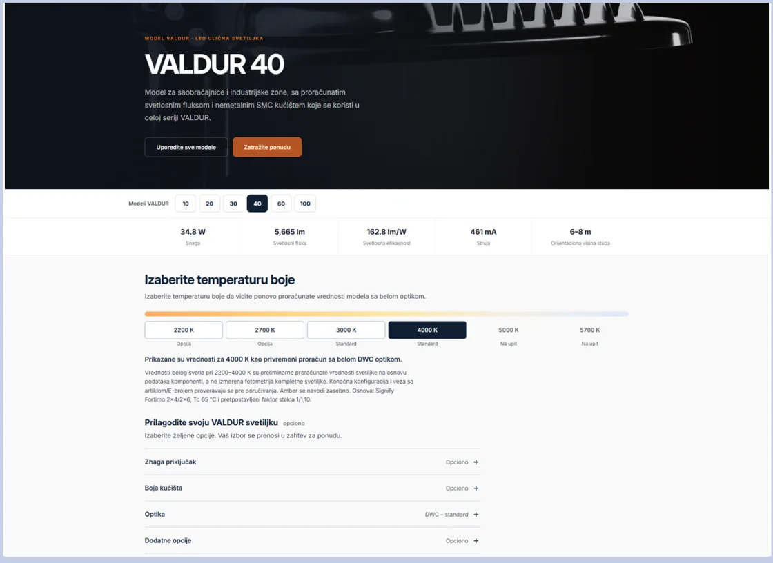 VALDUR — VALDUR konfigurator na mreži
